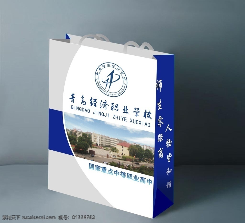 学校手提袋 经济学校 手提袋 手提袋展开图 蓝色手提袋 商务手提袋 矢量图 包装设计