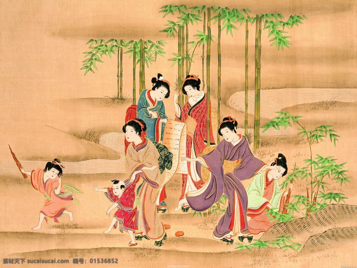 古典 孩童 玩耍 装饰画 效果图 贴画 壁纸 挂画 墙纸