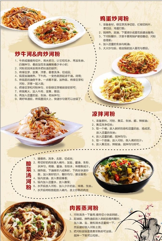 河粉菜谱 河粉 古风 菜谱 荷花 牛皮纹 招贴设计