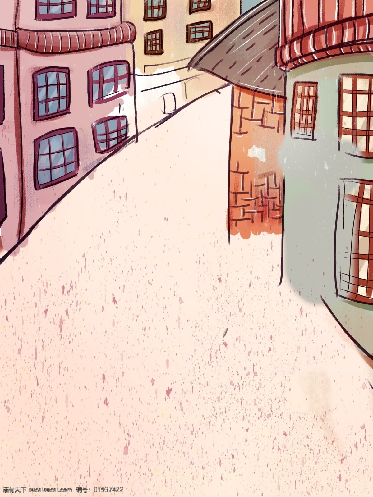 粉色 卡通 唯美 街道 插画 背景 街道插画背景 通用背景 粉色背景 道路 房屋背景 广告背景 背景素材