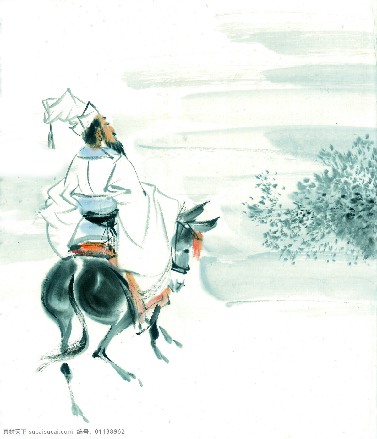 骑驴 美术 画册 中国风 国画 古风 古典 高清 水墨 原画 文化艺术 美术绘画