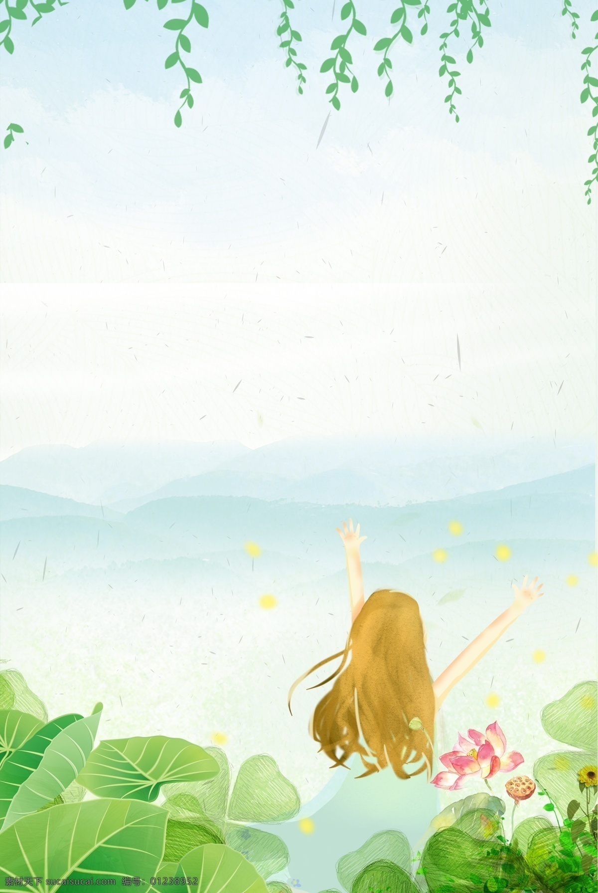 简单 女孩 拥抱 夏天 背景 立夏 二十四节气 24节气 传统立夏 立夏节气 夏季 荷花 初夏 荷叶 渐渐