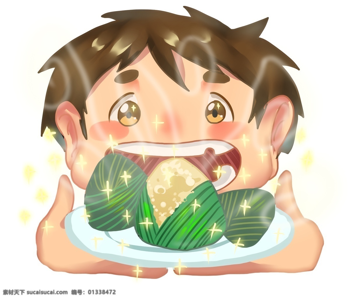 端午节 小 男孩 吃 美味 粽子 吃粽子 端午节卡通 端午节手绘 肉粽 美味粽子