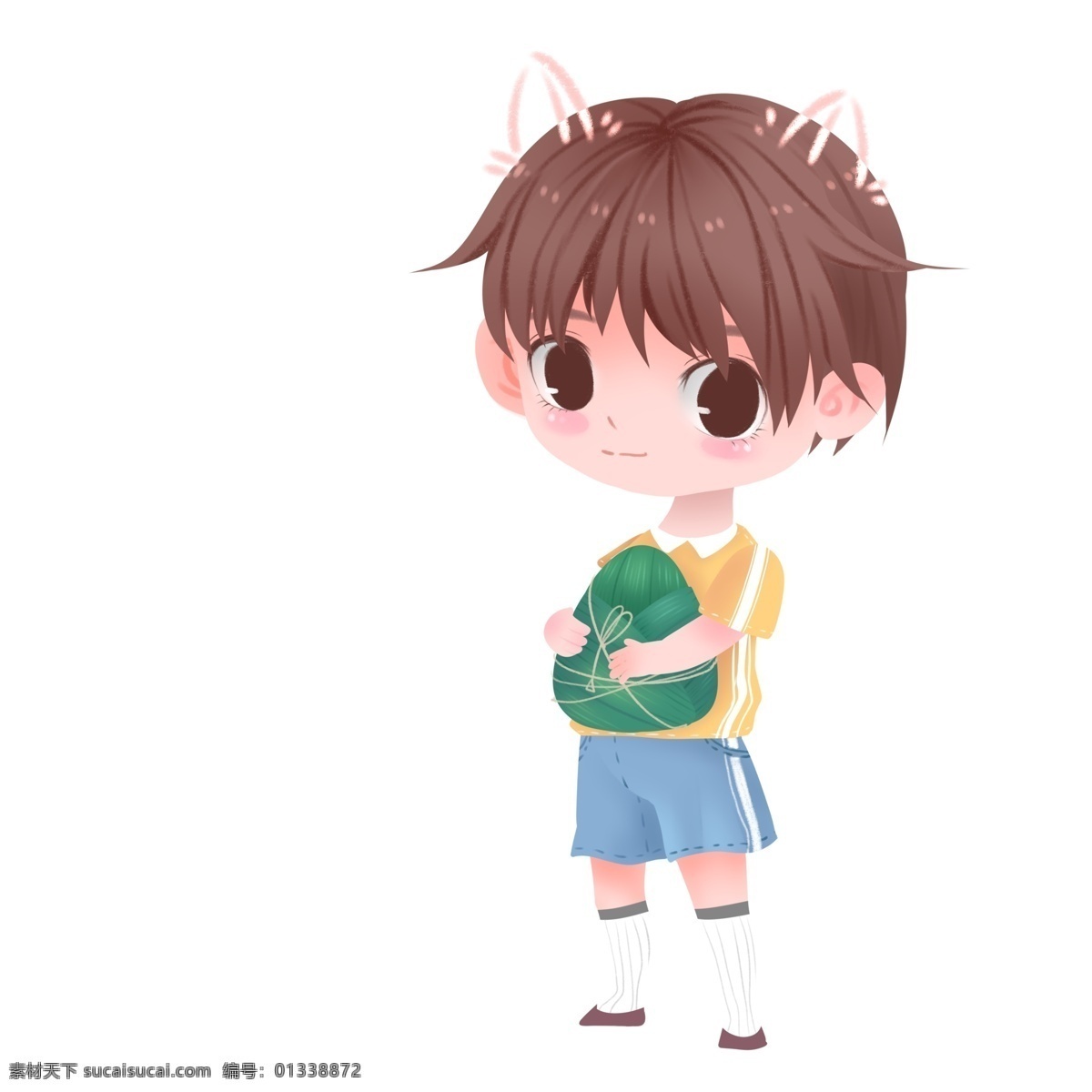 卡通 可爱 抱 一个 粽子 小 男孩 q版 小男孩 人物 插画 小孩