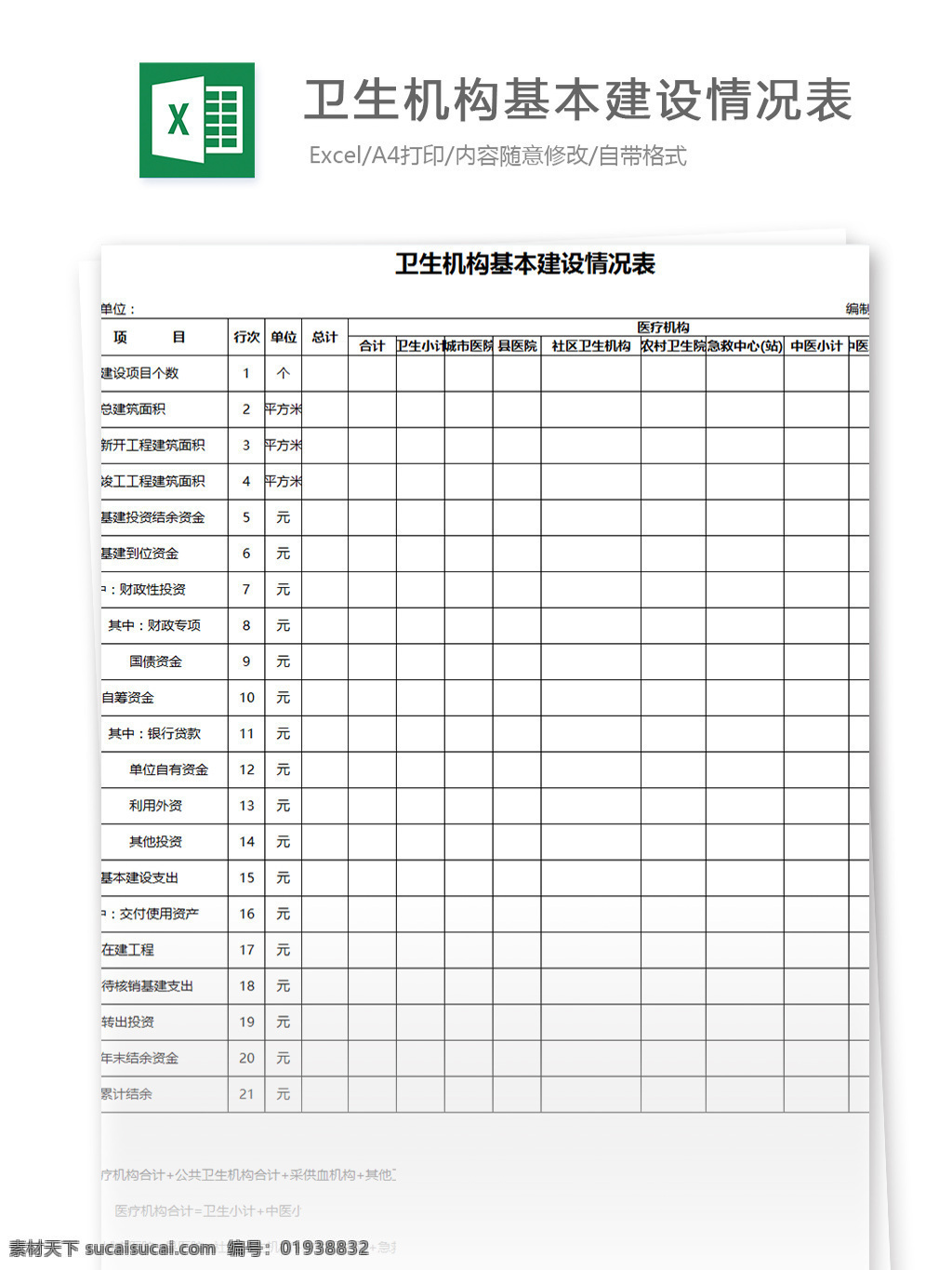 卫生机构 基本建设 情况表 表格模板 图表 表格设计 表格 基本情况 统计表