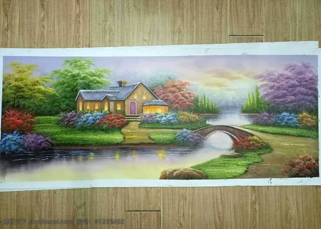 异域风景油画 托马斯风格 异域风景 森林小屋 彩色 油画 手工油画 文化艺术 绘画书法