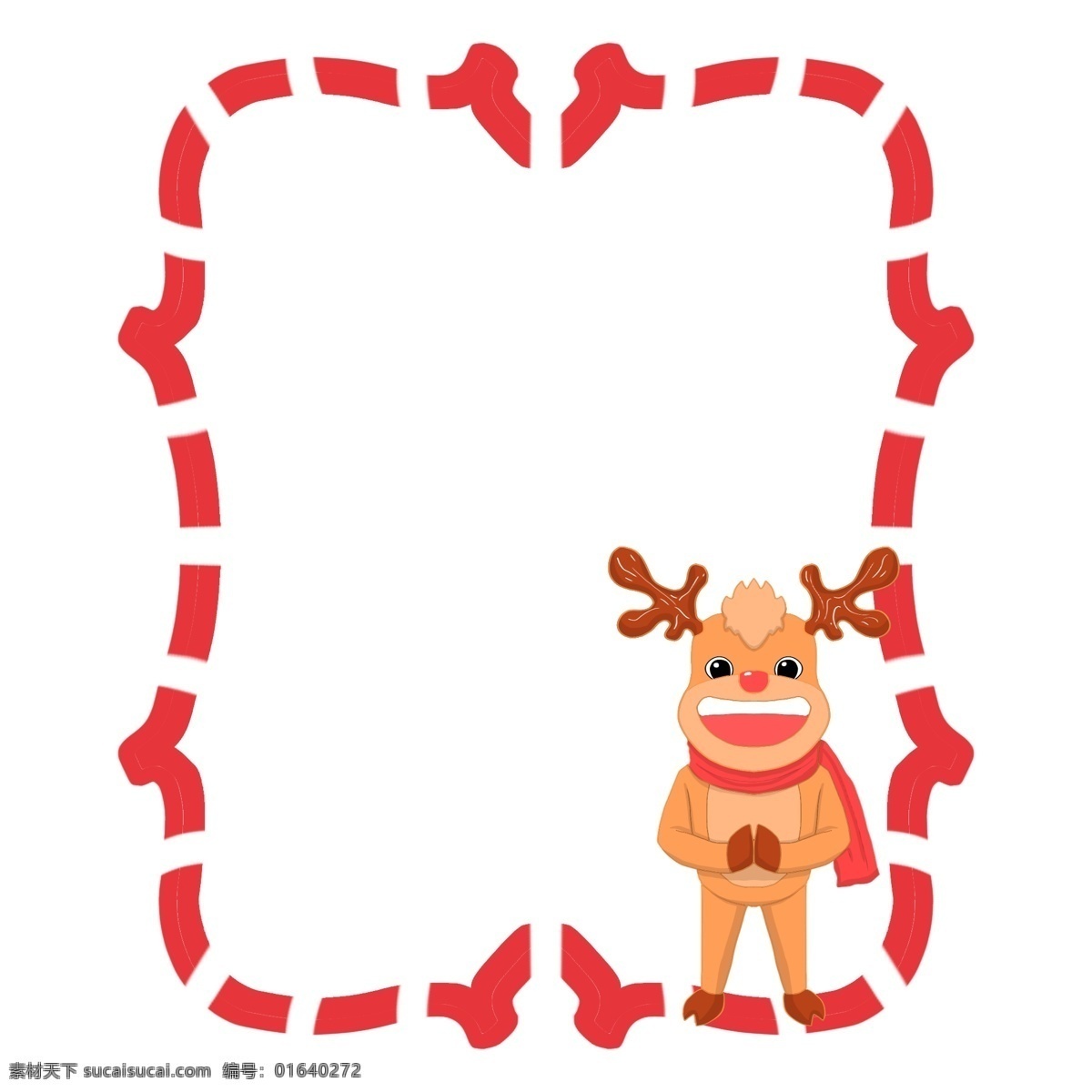 手绘 圣诞 小鹿 边框 圣诞鹿 红色边框 创意边框 卡通小鹿 手绘小鹿 小鹿插画 鹿角
