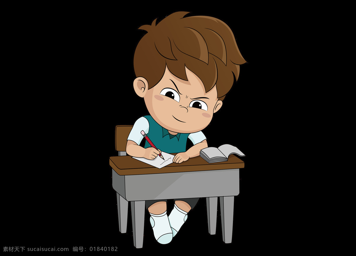 卡通 学生 桌子 上 写作 业 元素 写作业 课桌 透明元素 png元素 免抠元素