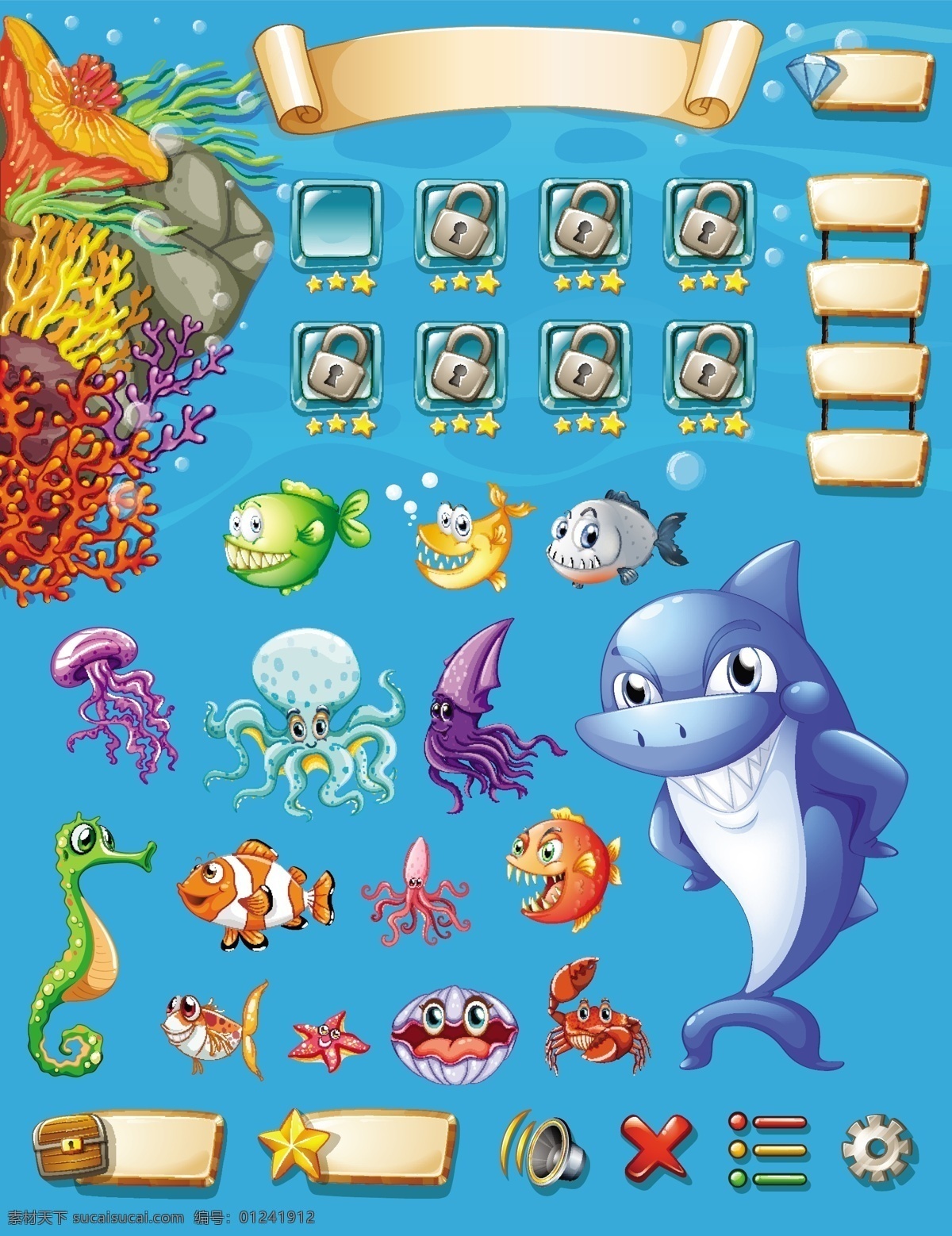 游戏 模板 海洋 动物 背景 插图 旗帜 鱼 壁纸 艺术 绘画