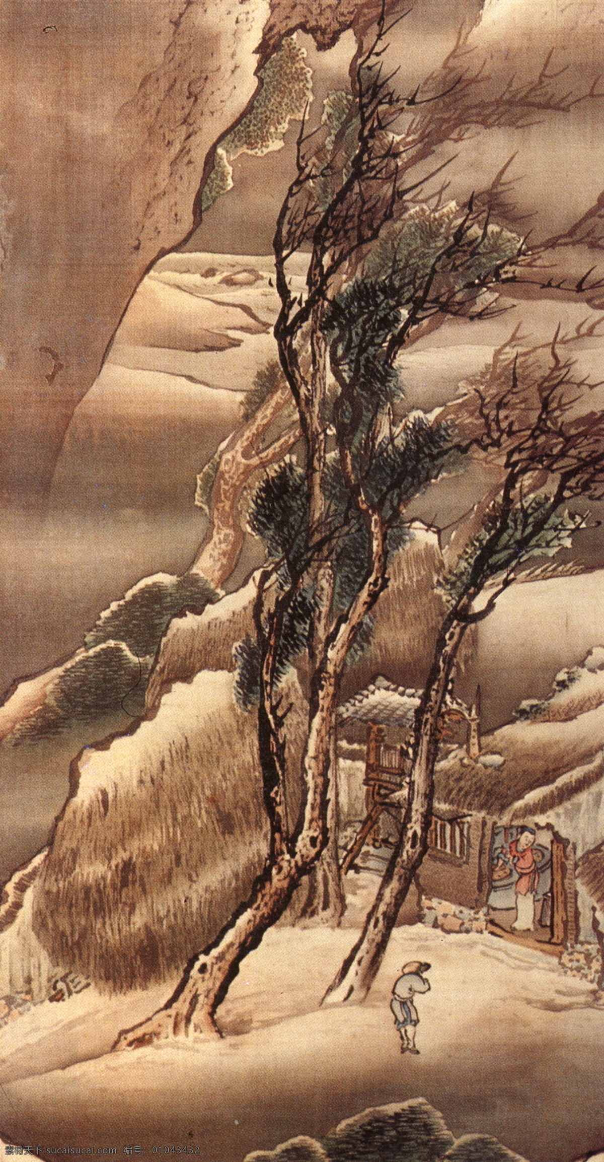 山水画 古典藏画 设计素材 山水名画 书画美术 棕色