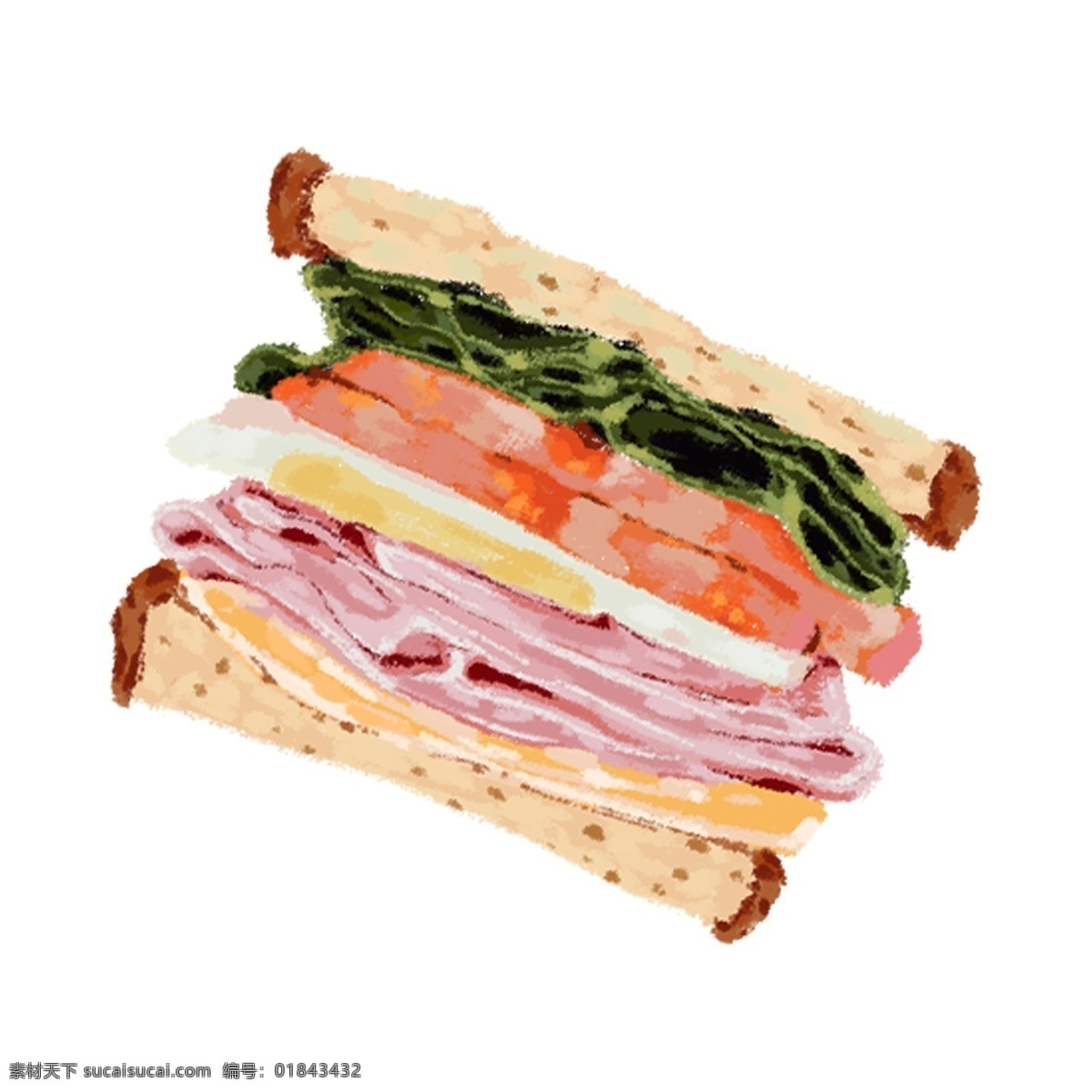 原创 手绘 插画 早餐 三明治