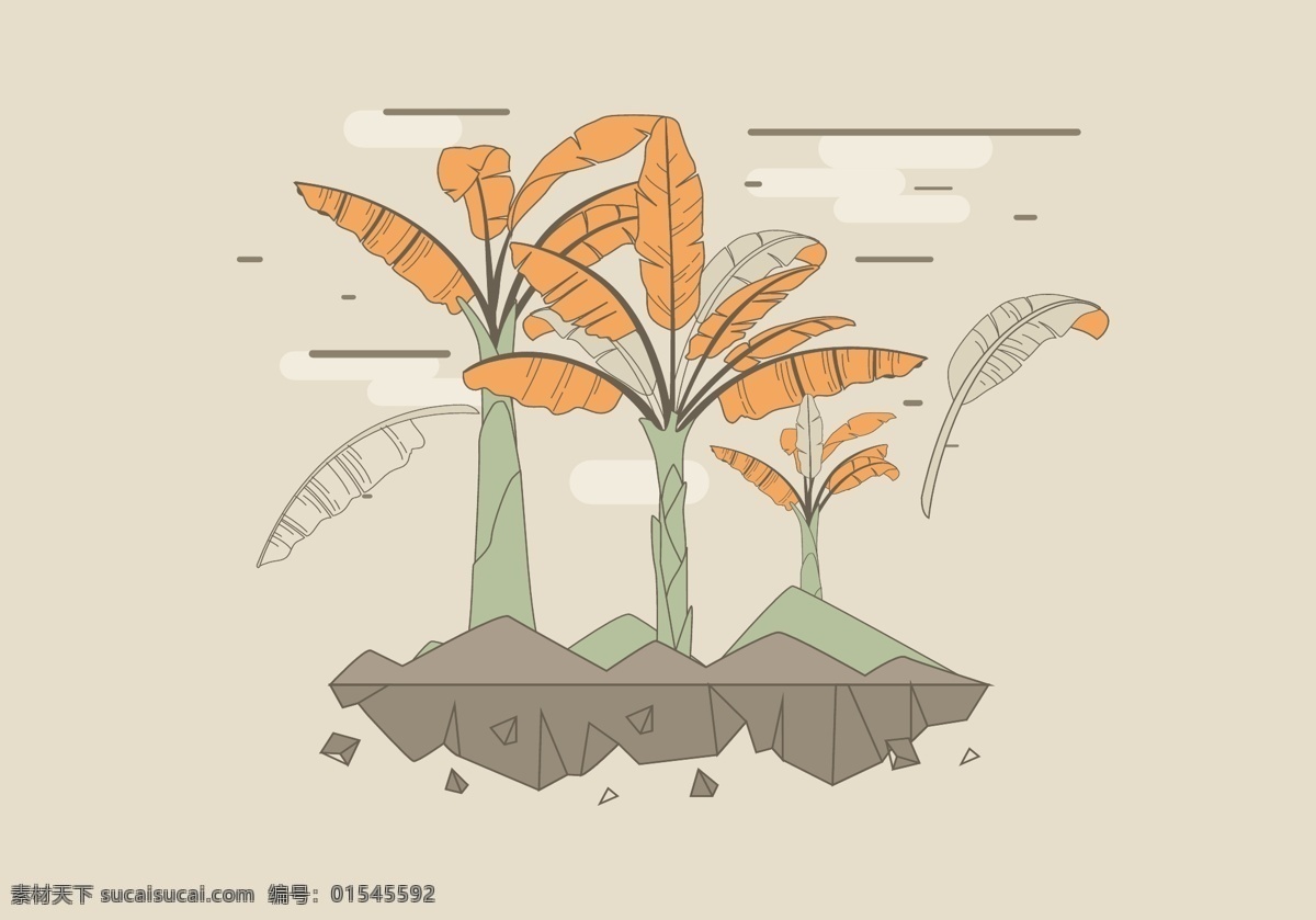海岛 香蕉 树 矢量 背景 树木 香蕉树 矢量素材