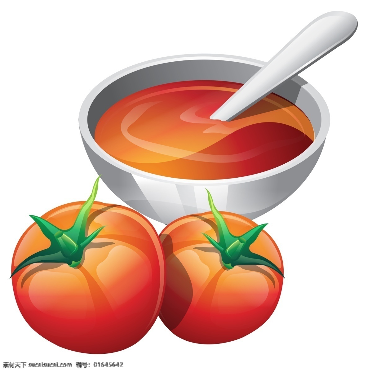 西红柿 番茄 番茄设计 碗汤 勺子 番茄酱 超市蔬菜 蔬菜 高清 平面设计 餐饮美食 手绘 卡通设计 艺术设计 背景分层 白色背景 蔬果 分层 源文件