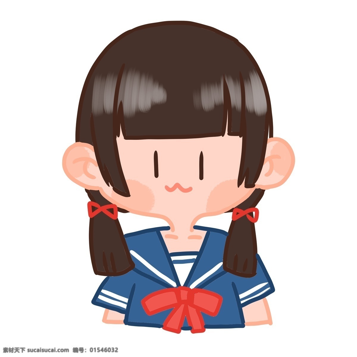 日本 学生装 饰 插画 日本学生 红色的蝴蝶结 蝴蝶结装饰 蓝色的校服 漂亮的小女孩 卡通人物