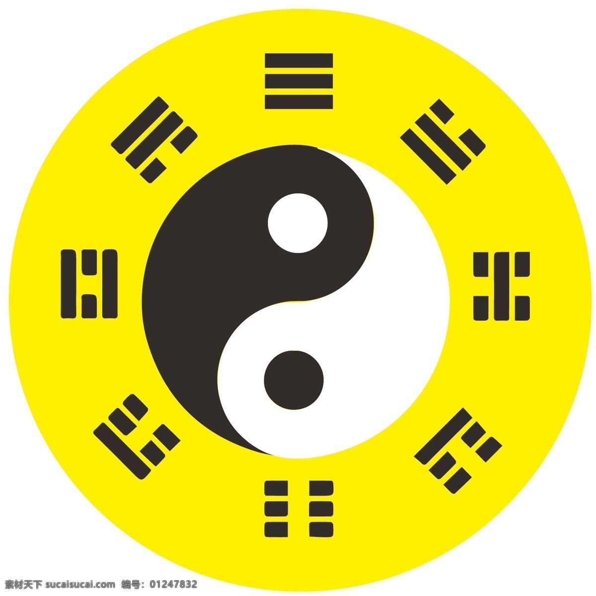 八卦图 太极 八卦阵 圆圈 黄底
