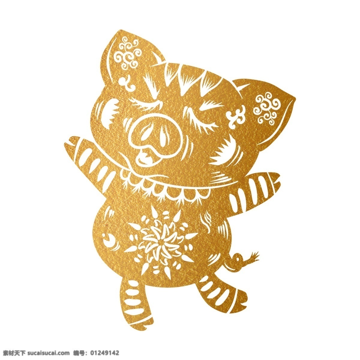 可爱 剪纸 过新年 春节 除夕 2019 新年 手绘 卡通 猪 2019年 猪年 镶金剪纸猪