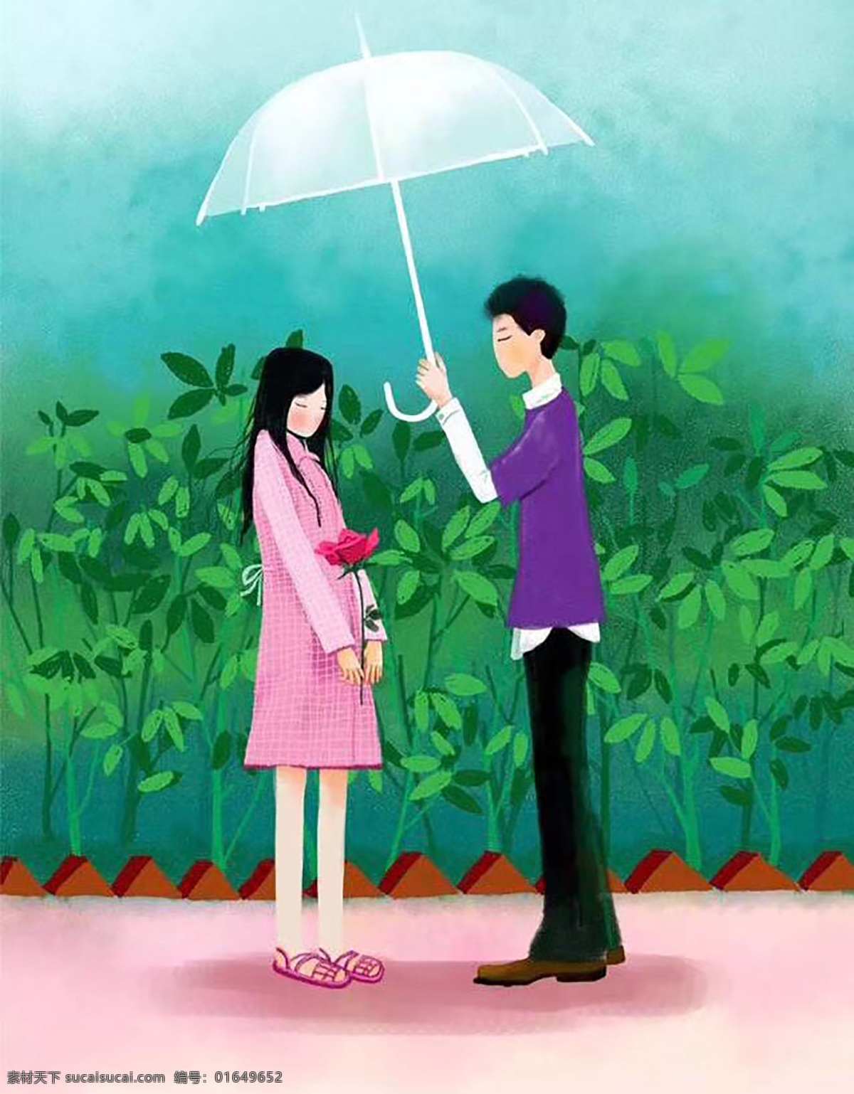 插画 情人节 520 表白 打伞 动漫动画 动漫人物