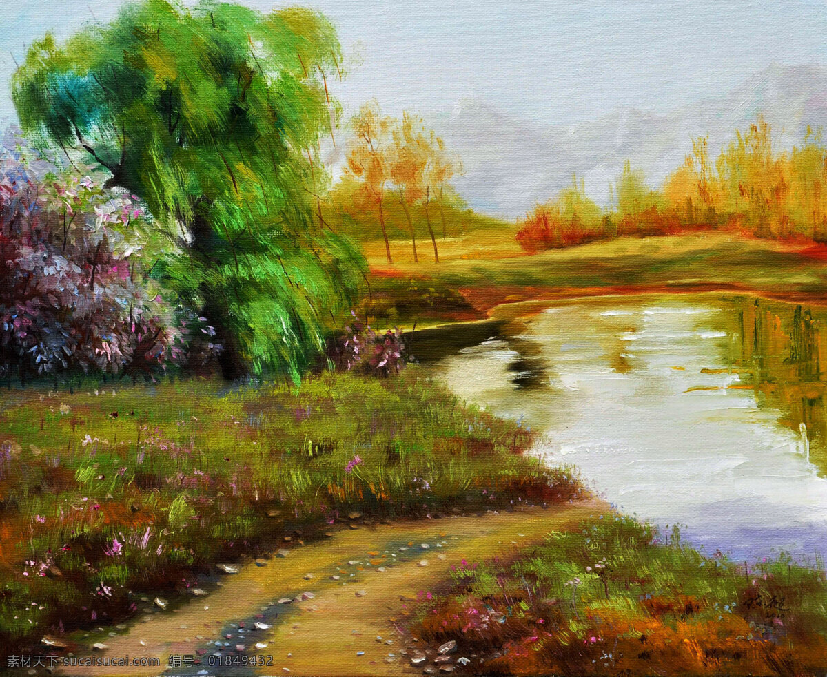 草地 风景画 花卉 绘画书法 美术 山地 山岭 山野 小景 设计素材 模板下载 山野小景 油画 现代油画 水潭 树木 天空 油画艺术 油画作品15 文化艺术 装饰素材 山水风景画