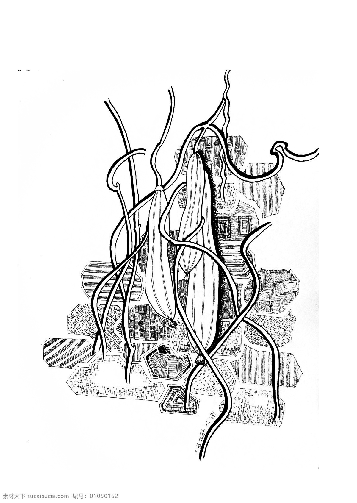 藤蔓 黑白 装饰画 插画 写生 清西陵 花边花纹 底纹边框