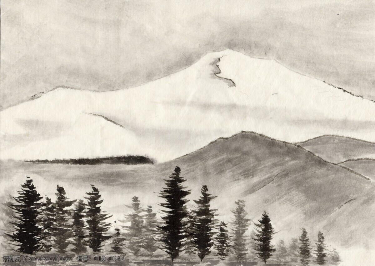 水墨 山水 设计素材 水墨画篇 中国画篇 书画美术 白色