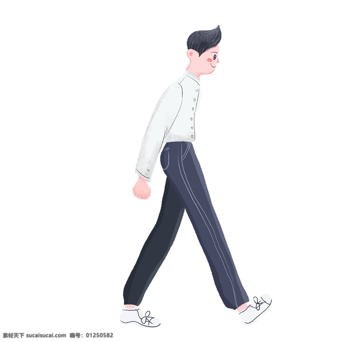 卡通 走路 男生 可爱 小清新 白衬衣 少年 散步 插画 人物