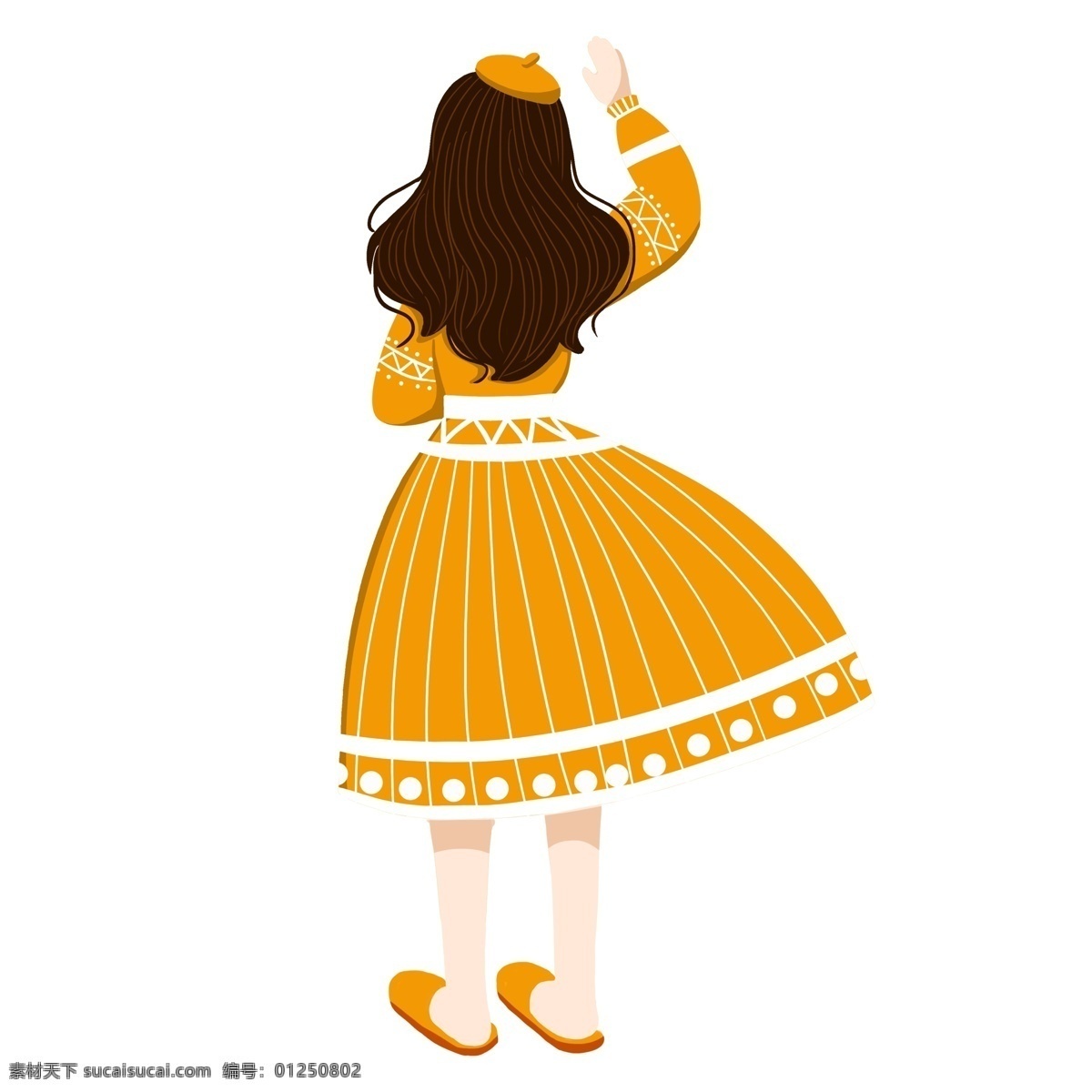文艺女孩背影 黄色 衣服 人物 女孩 手绘 绘画 卡通 简约 小清新 装饰 彩色
