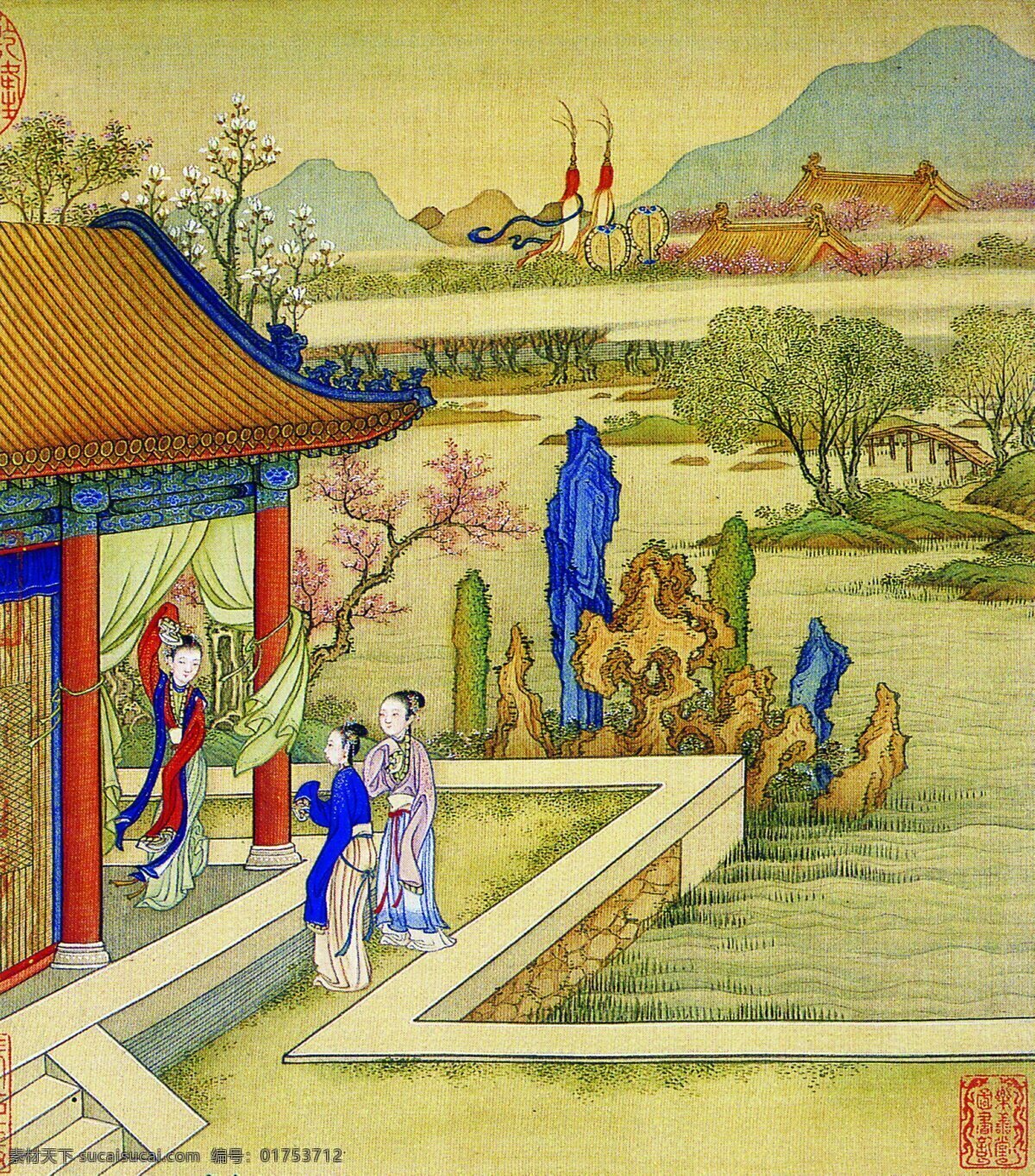 古代 艺术 图 景色 庭院 文化 文化艺术