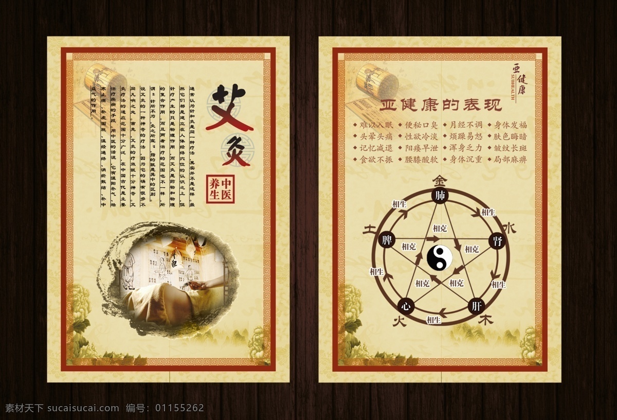 养生 复古 艾灸 中医 养生八卦图 展板模板