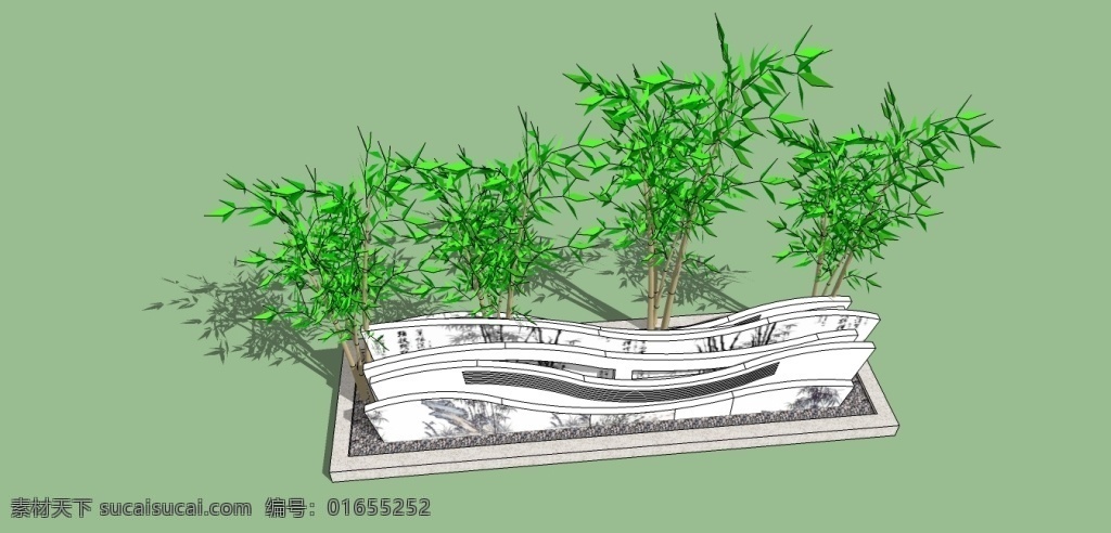园林景观 竹林 3d 中国风 花坛 效果图 绿化 竹林园 墙体 墙沿 竹林坛 景观素材