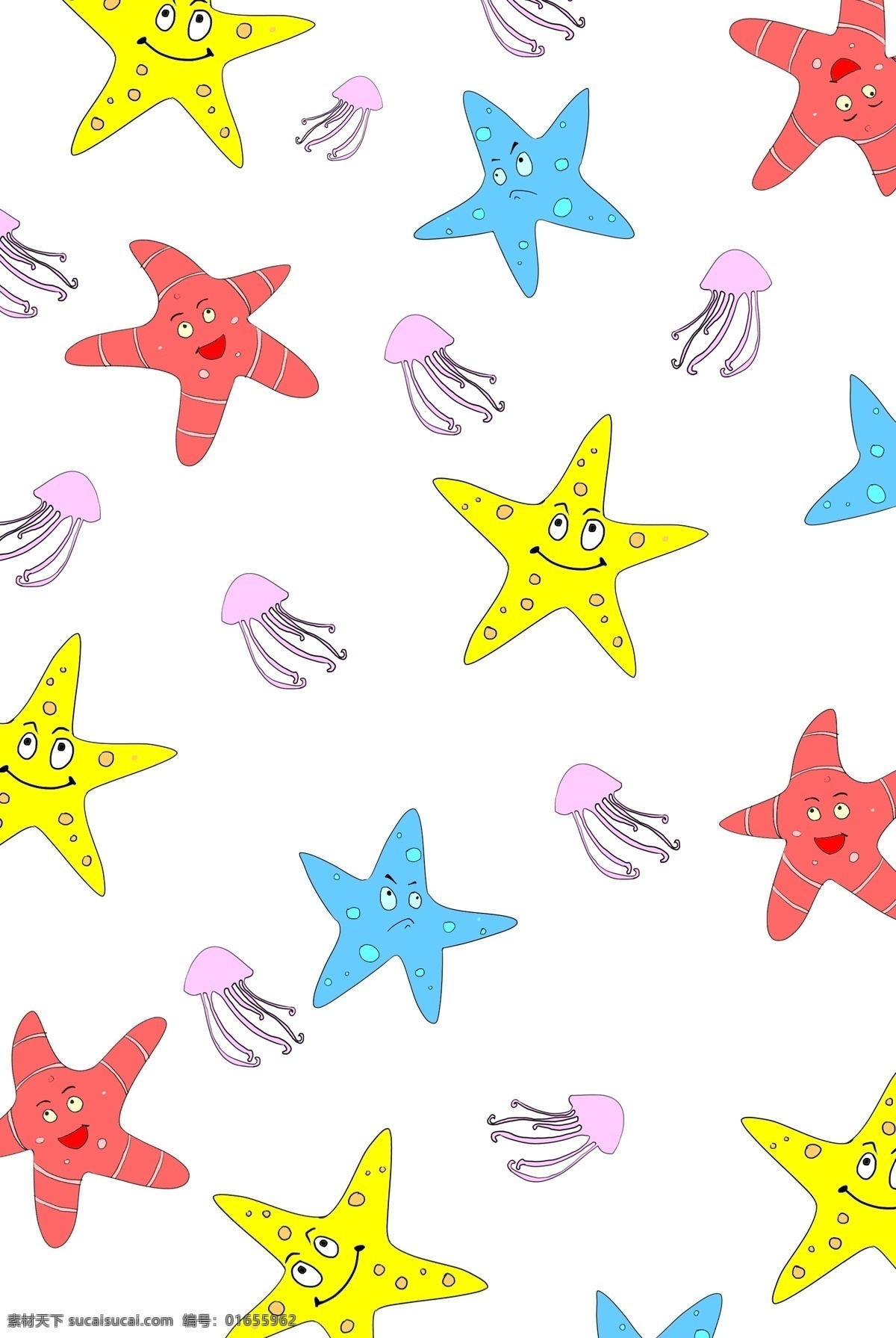 海洋生物 背景 插画 海星 水母 黄色海星 海洋生物背景 海星背景 彩色水母背景