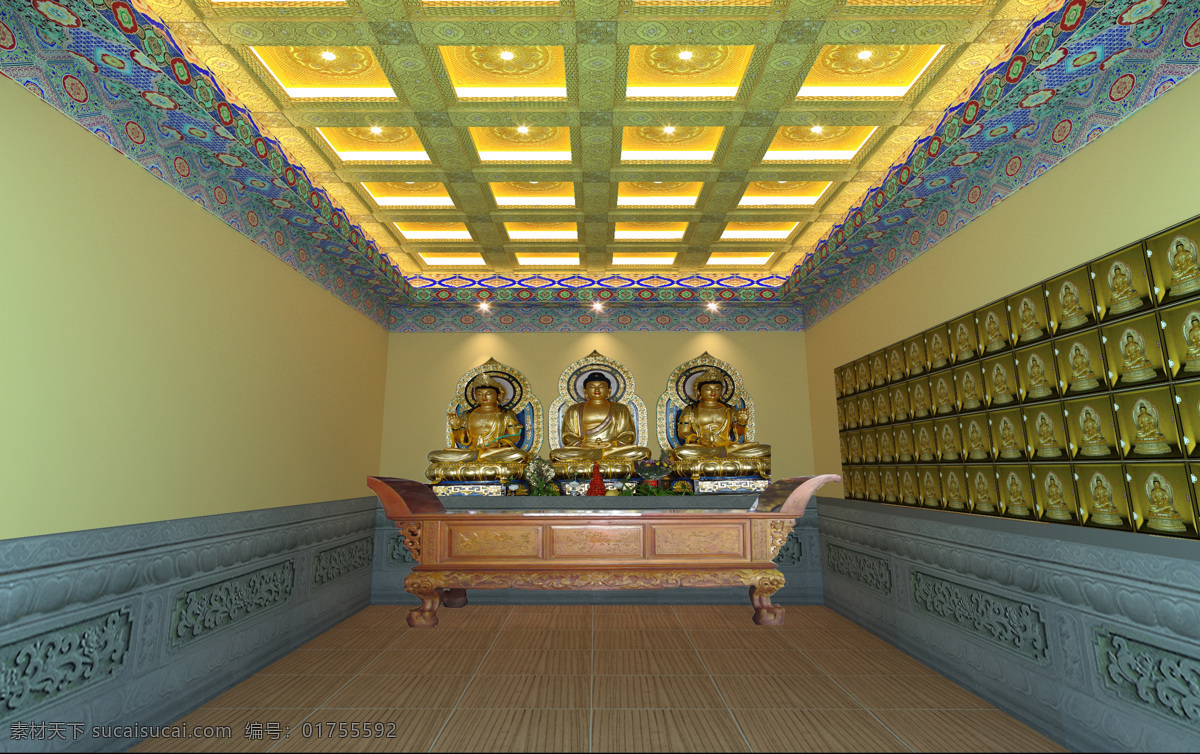 3d设计 3d作品 背光 彩绘 灯光设计 佛像 西方三圣 家中 佛堂 吊顶 装修 效果 设计素材 模板下载 效果图 莲花方阵 贴金 供桌 暗藏灯设计 古建吊顶设计 古建筑 装饰素材 灯饰素材