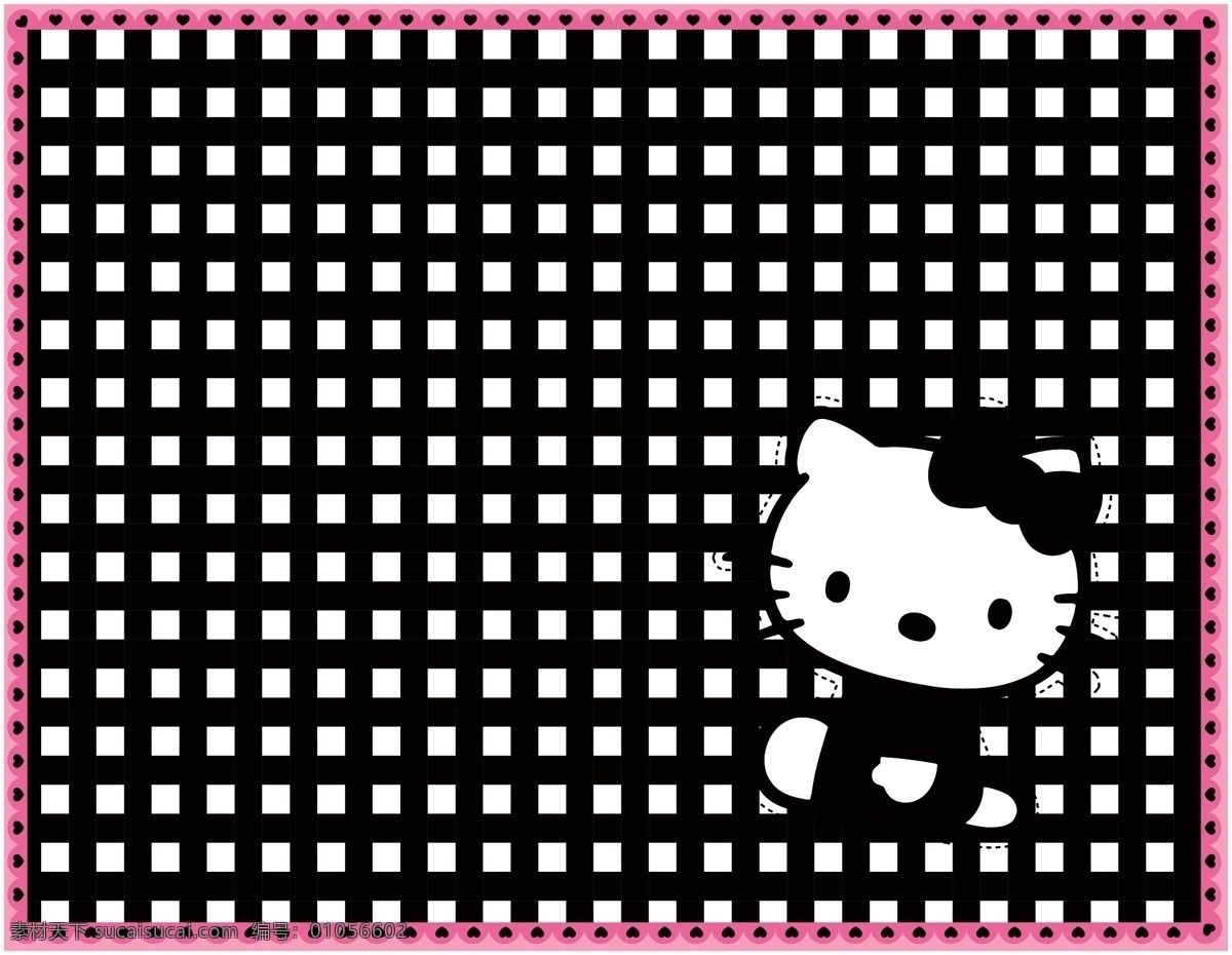 可爱凯蒂猫 粉色格子背景 凯蒂猫 可爱猫 方格背景 hello kitty 卡通萌萌猫 各类背景 海报 卡通设计 白色