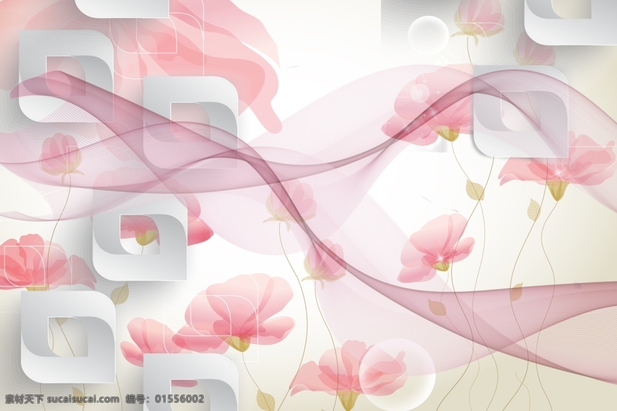 家装 电视 花叶 丝带 背景 墙 花朵 粉色 立体 律动 背景墙 电视背景墙