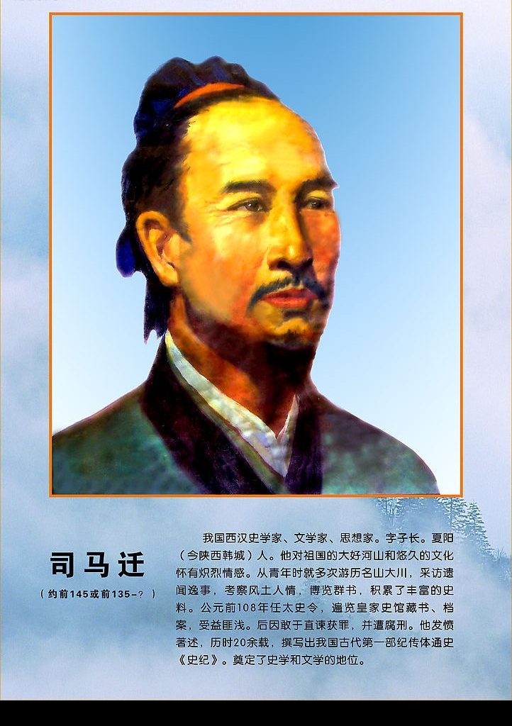 名人画象 挂图 科学家 英雄 模范 司马迁 文化艺术 设计图库