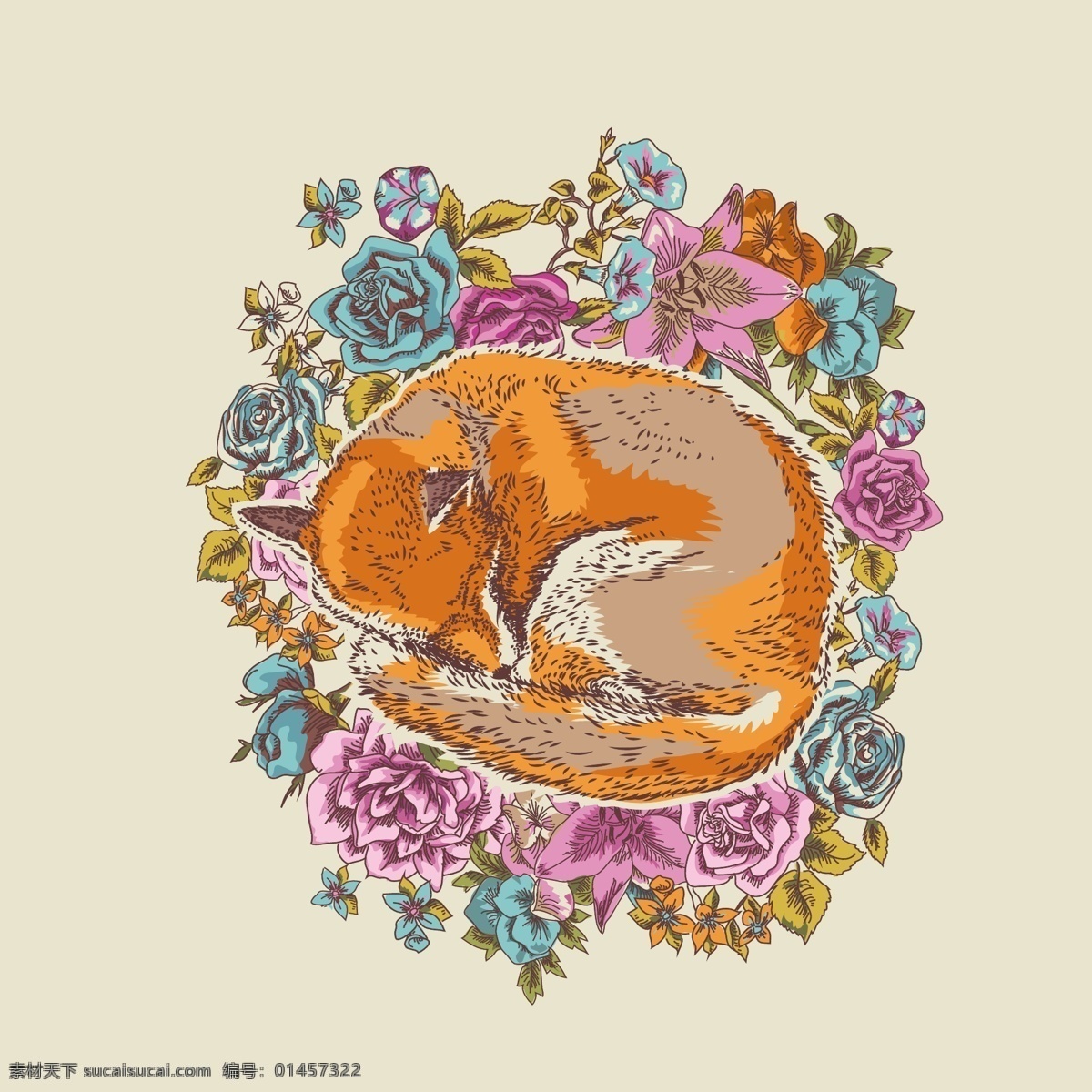 印花 矢量图 动物 服装图案 狐狸 卡通 印花矢量图 植物 面料图库 服装设计 图案花型