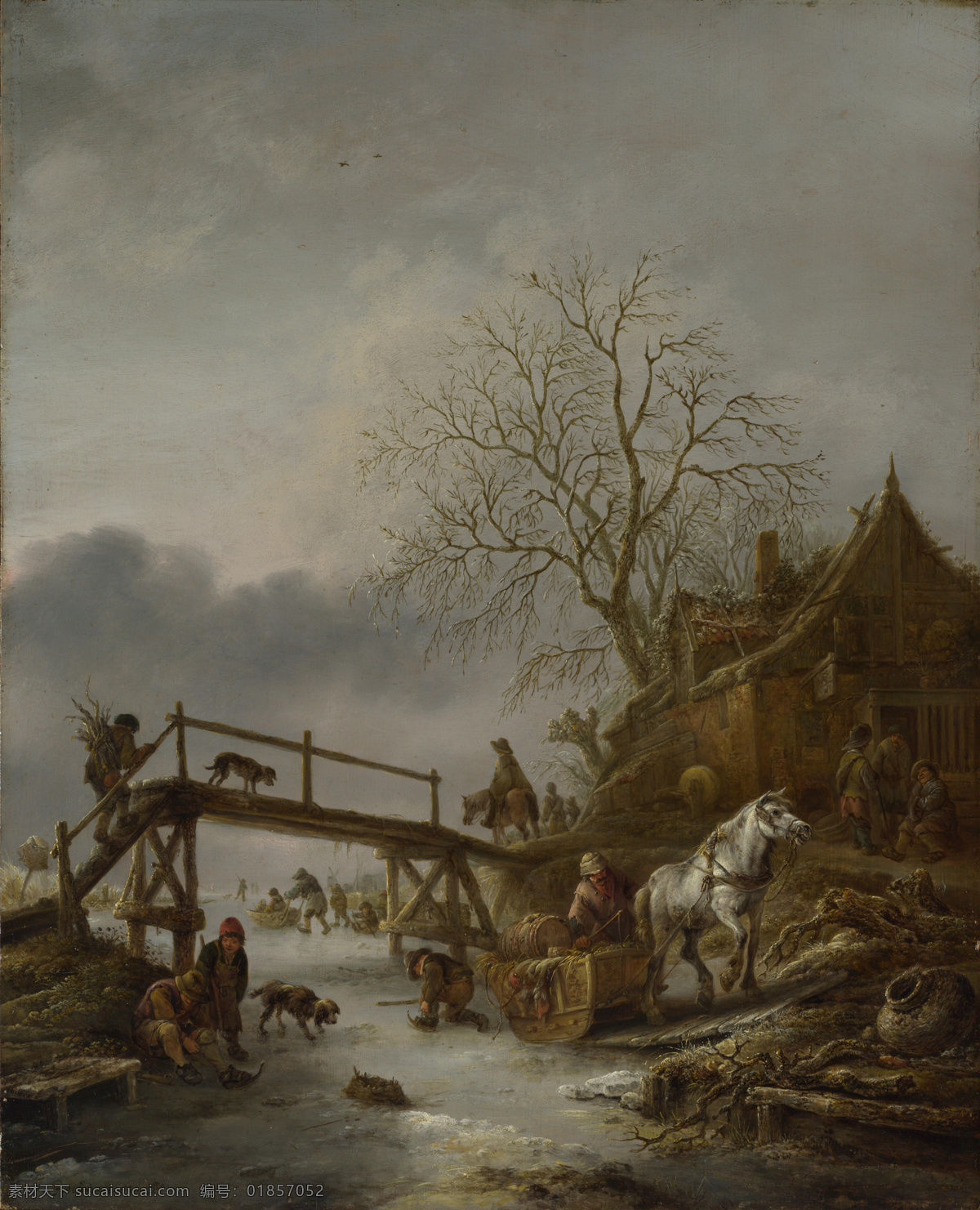 scene 大师 画家 古典 画 建筑 景物 装饰画 油画 winter a ostade van isack 人物 高清 西方 国外 现代 家居装饰素材