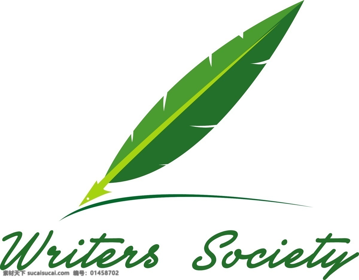 绿色 作家 徽标 logo 模板 羽毛笔 写作 logo模板