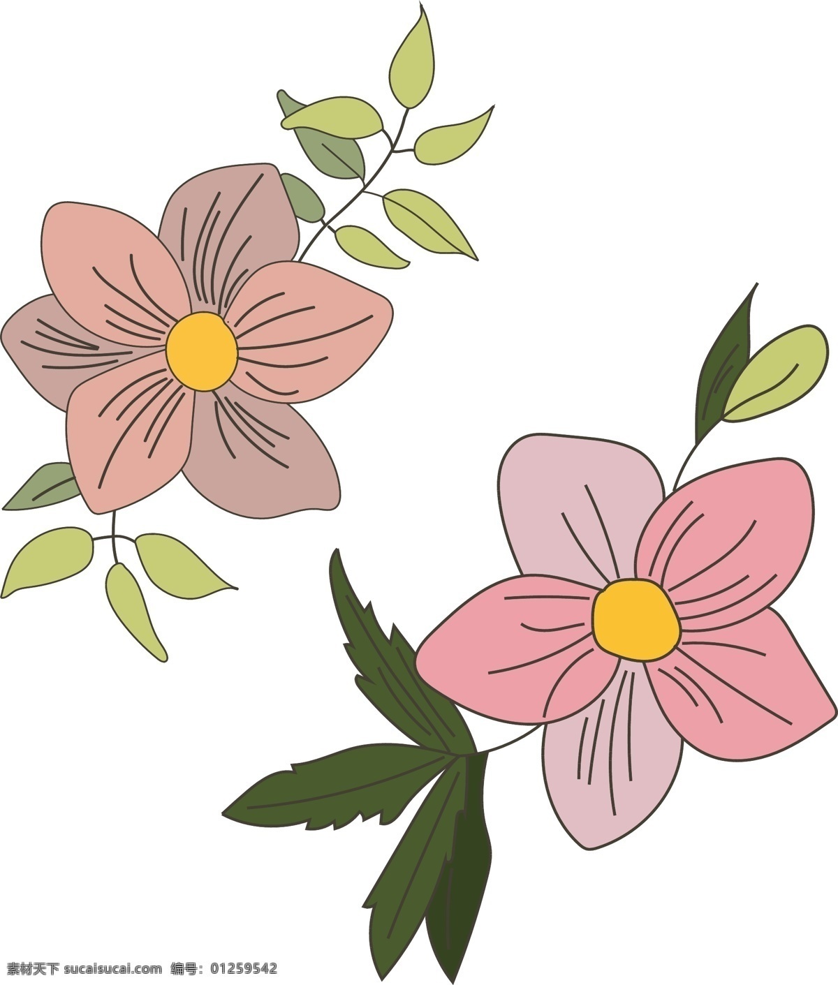 简约 可爱 手绘 花 元素 花朵 手绘花 叶子 简约可爱 图形元素