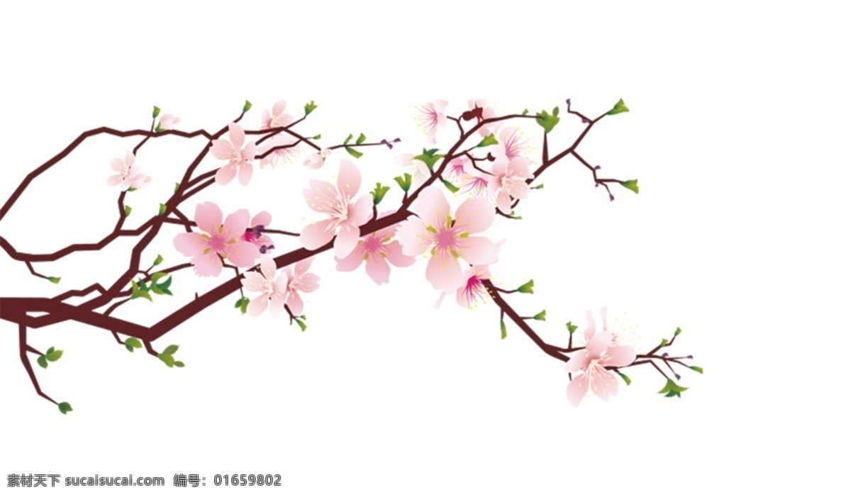 桃花朵朵开 粉色 花卉 卡通 绿叶 手绘 桃花