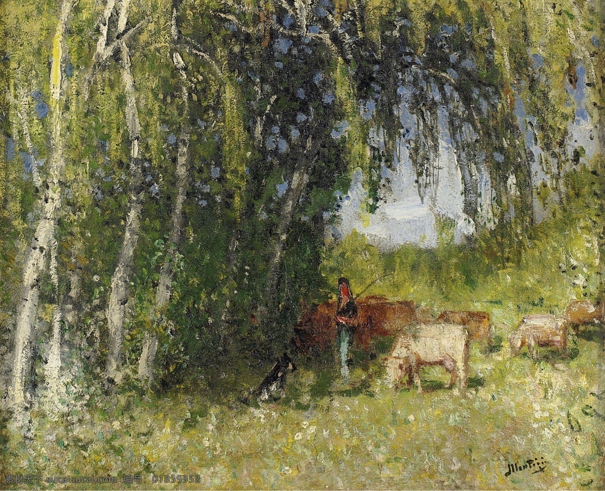 creuse 大师 画家 风景画 静物 油画 建筑 装饰画 the near grove birch herd montezin pierreeugene 人物 高清 西方 国外 现代 家居装饰素材
