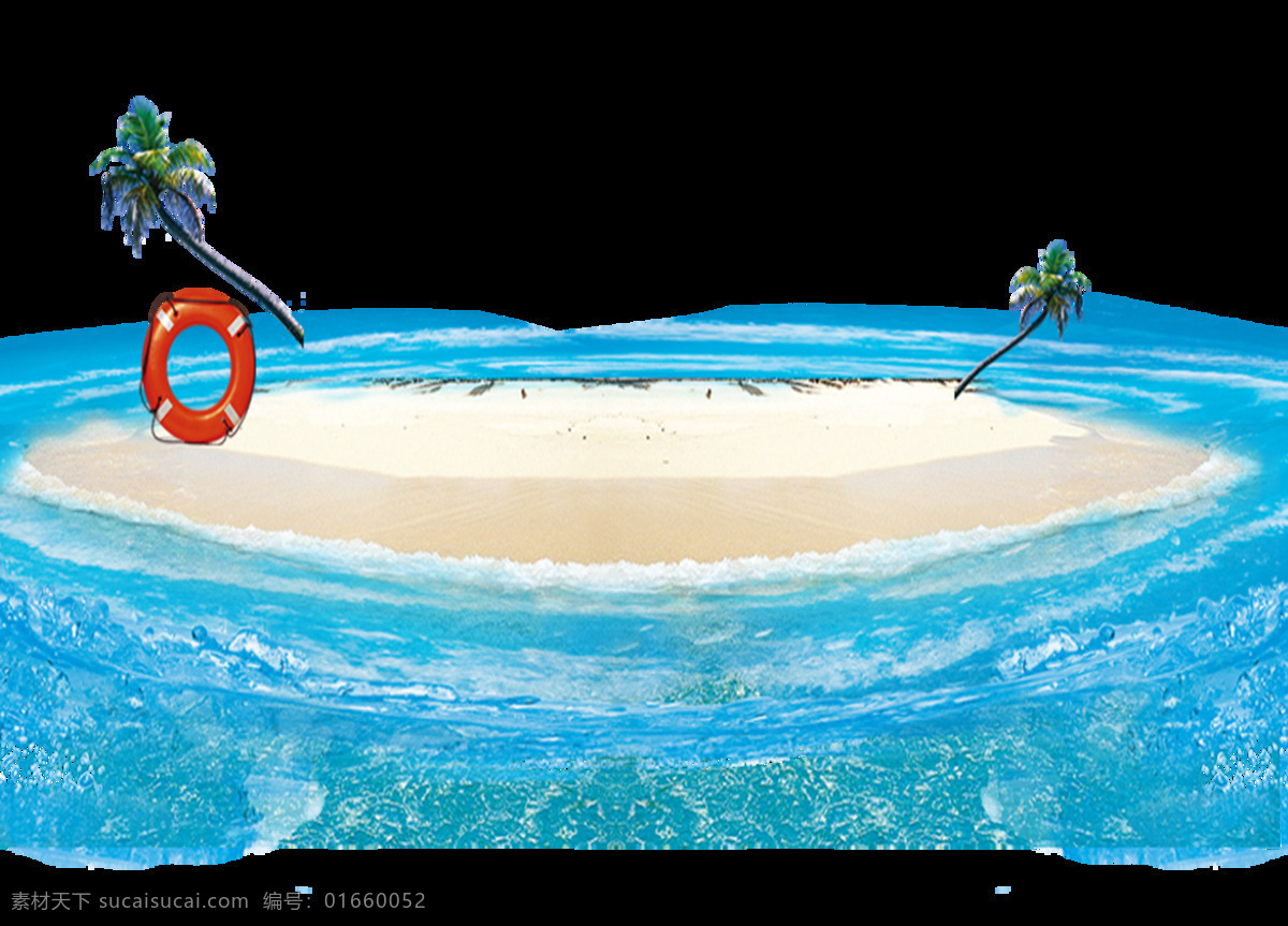 卡通 蓝色 海洋 泳 圈 沙滩 元素 泳圈 椰子树 旅游季 png元素 免抠元素 透明元素
