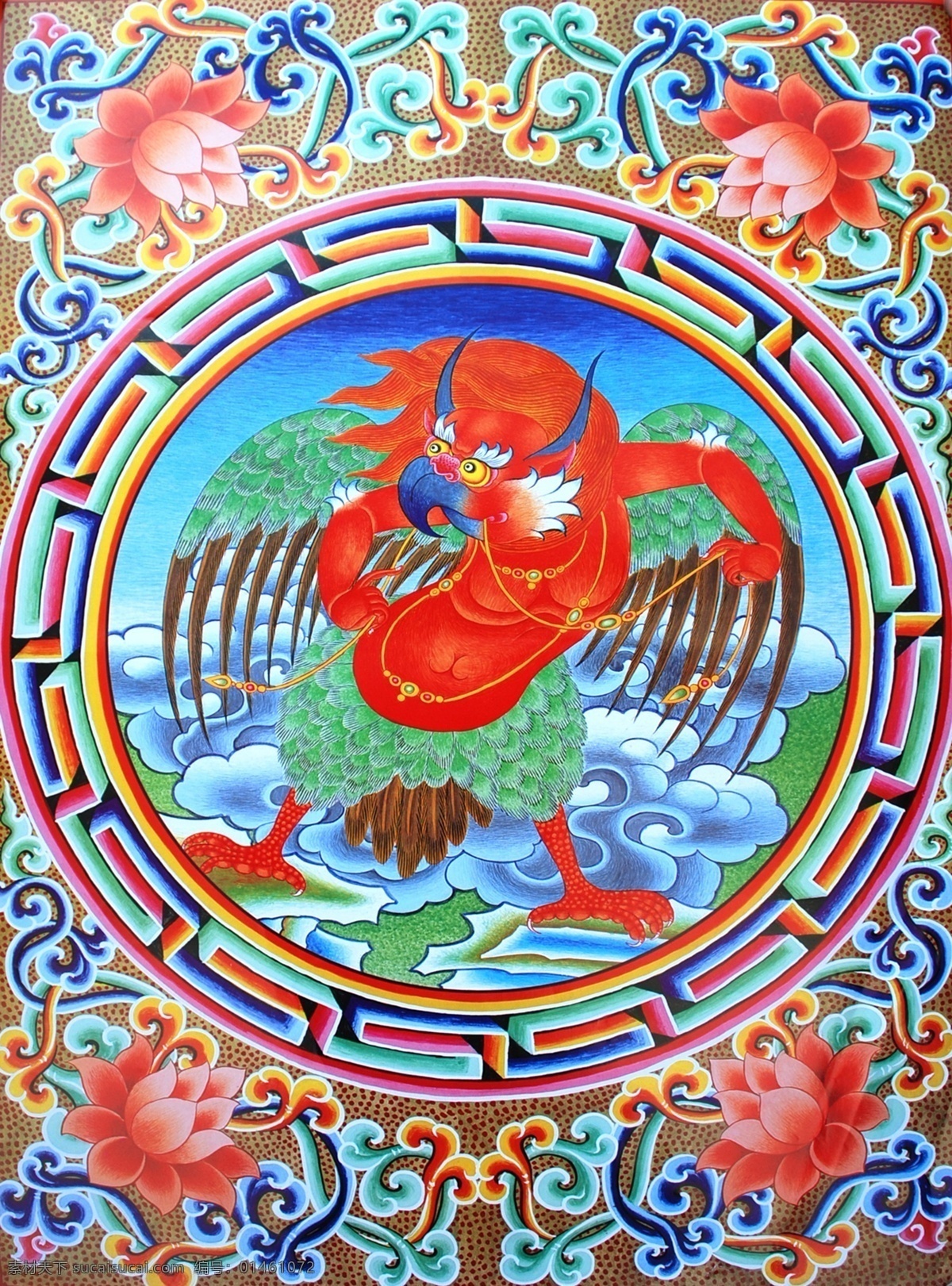 无框画 佛教 手绘 墙画 壁画 卧室画 绘画 吉祥 图案 藏族 宗教 和平 平安 宗教设计 藏族传统图案 大鹏鸟 绘画书法 文化艺术