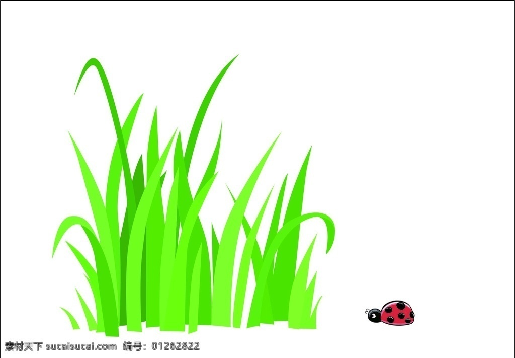 卡通 矢量 草 甲壳虫 七星瓢虫 矢量虫和草