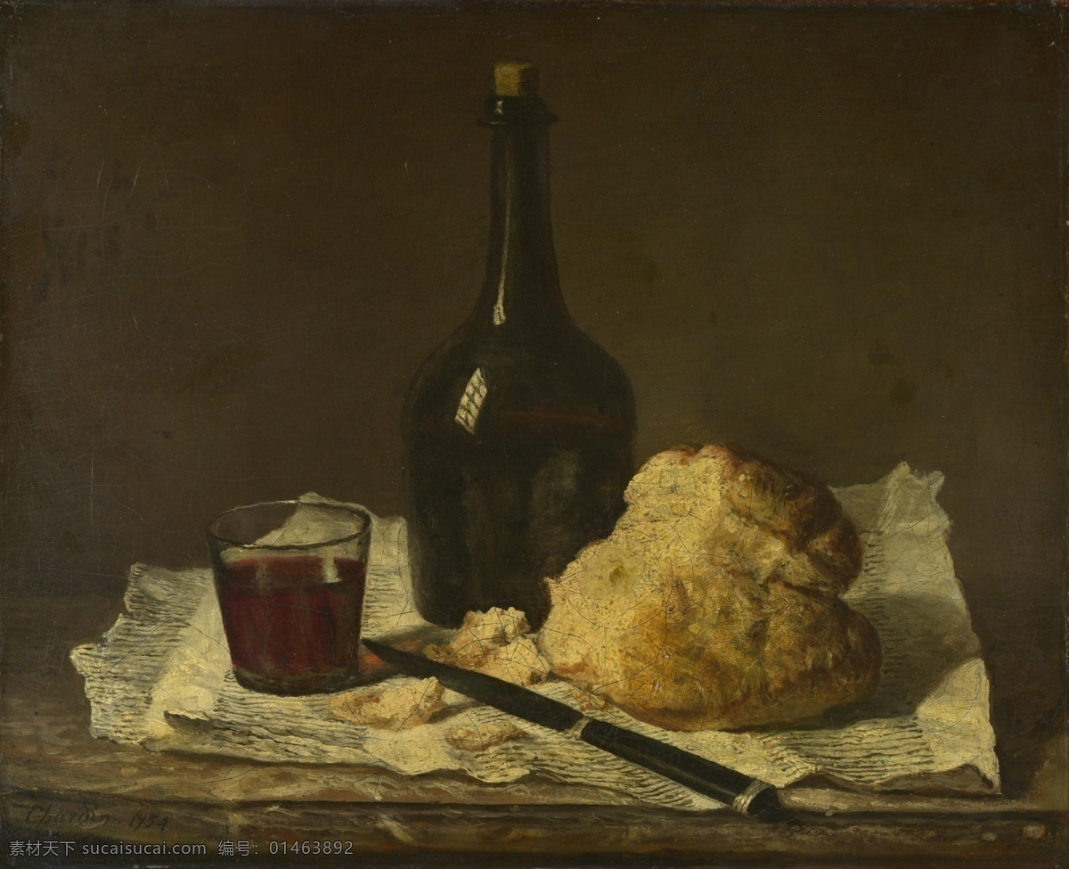 loaf 静物 植物 动物 食物 家禽 水果 印象派 写实主义 油画 装饰画 and glass bottle with life still chardin jeansim 茅 on of imitator 无 框 画 装饰素材