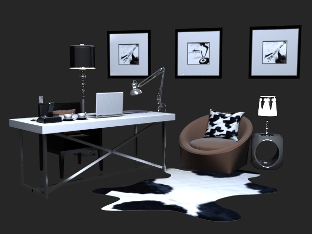 现代 简约 欧式 办公室 搭配 桌椅 组合 办公桌 桌椅组合 书桌 台灯 沙发 笔记本电脑 max 黑色