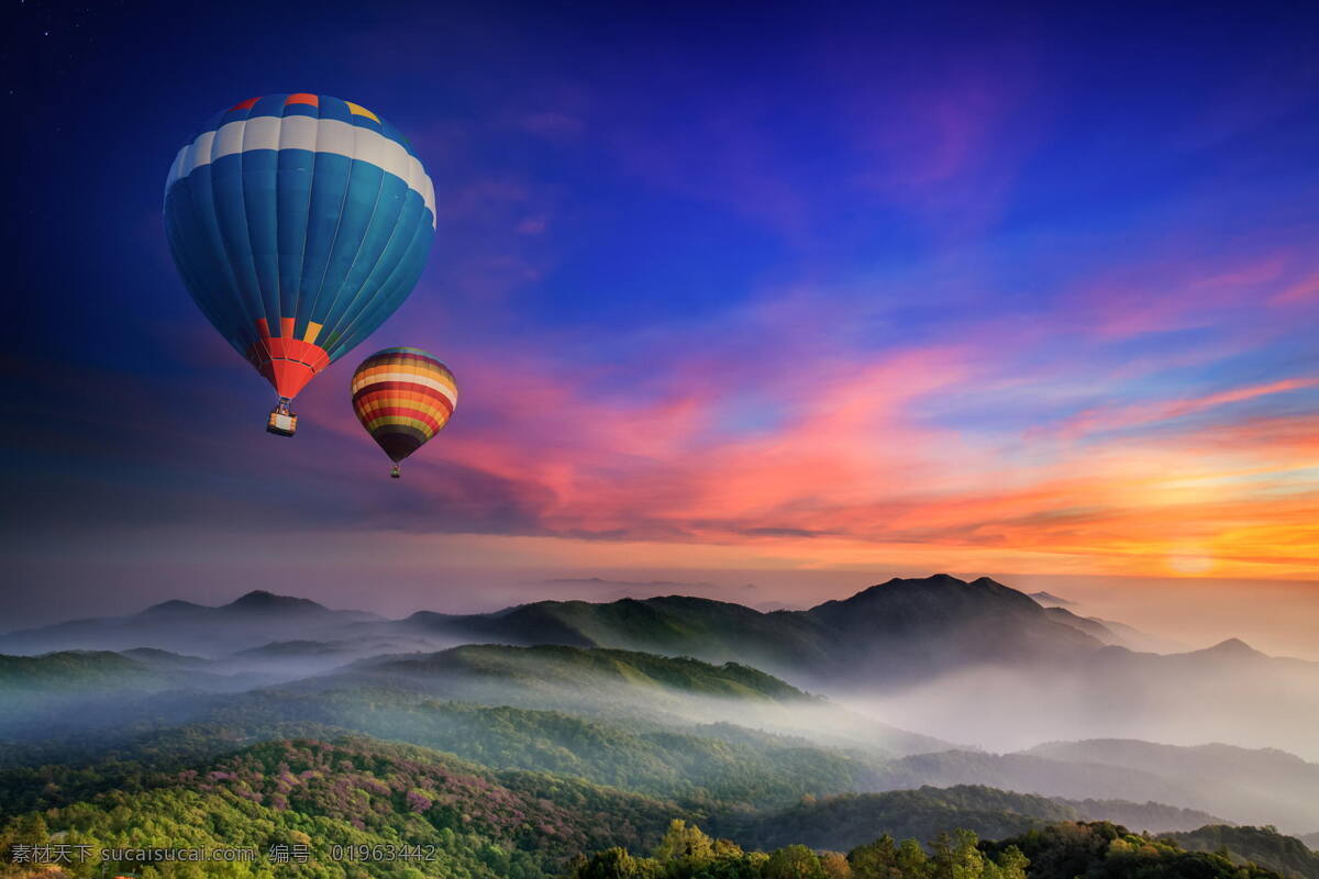 氢球 天空 彩色 山 云 自然景观 自然风景