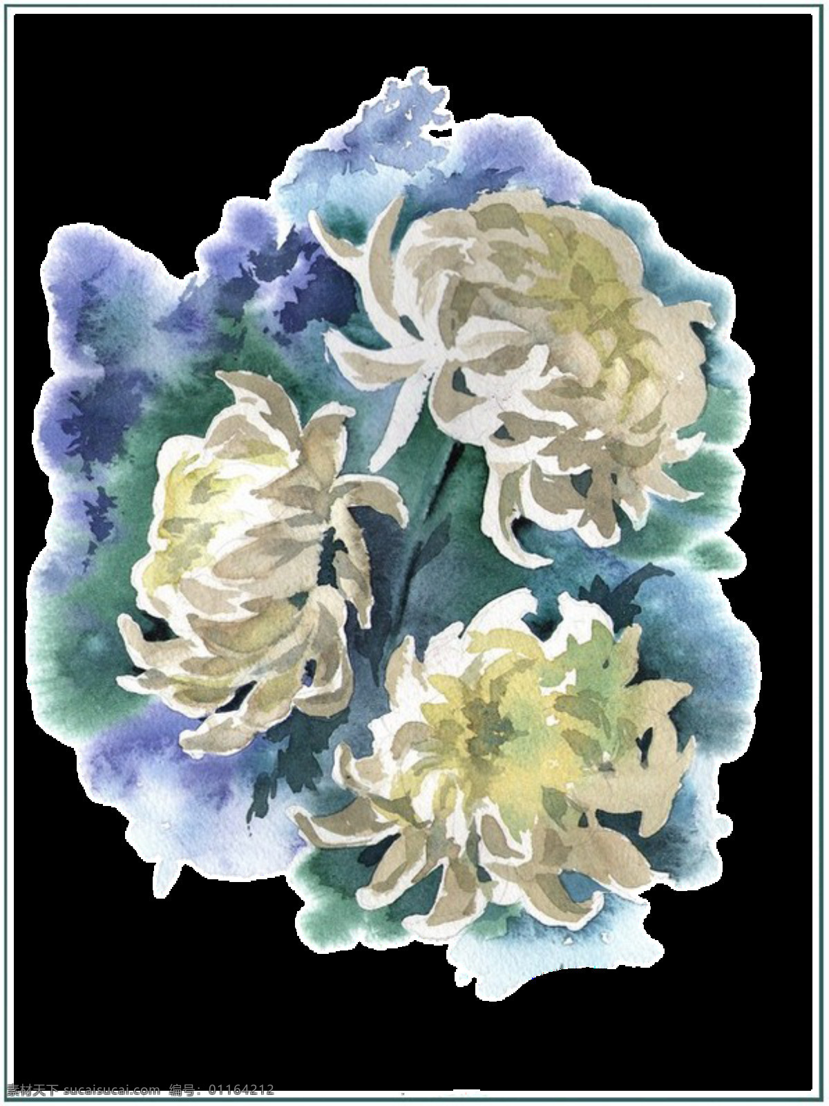 清新 水墨画 手绘 菊花 装饰 元素 深色底纹 植物 装饰元素