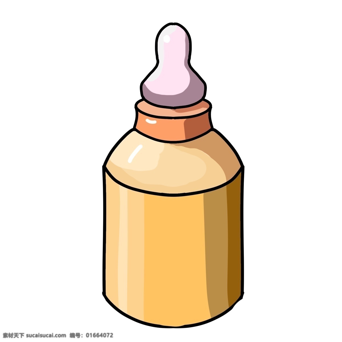可爱 婴儿 奶瓶 插图 可爱的奶瓶 婴儿奶瓶 婴儿专用 粉色的奶嘴 黄色的瓶子 婴儿用品 卡通奶瓶