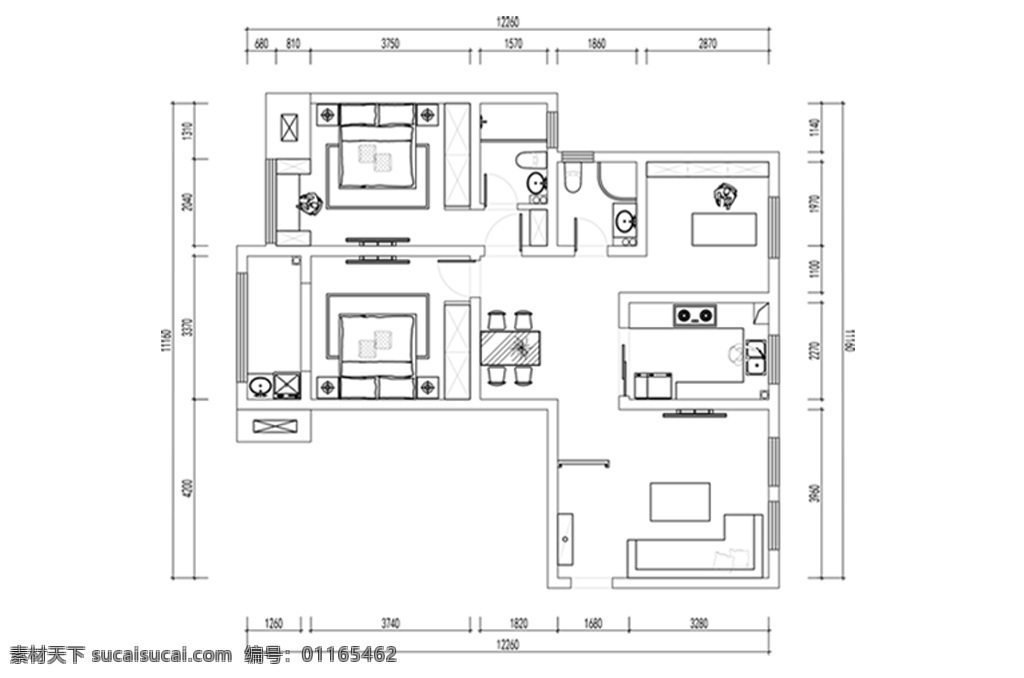 三居室 户型 cad 平面 布置图 多层 图 定制 高层户型图 居室 平面图 三居室户型 方案 家装平面图