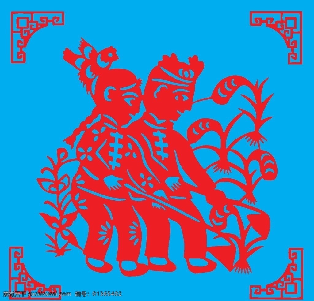 锄草剪纸图片 剪纸 线条 矢量 传统 装饰 艺术 窗花 插画 锄草 人物 劳作 夫妻 和谐 文化艺术 传统文化
